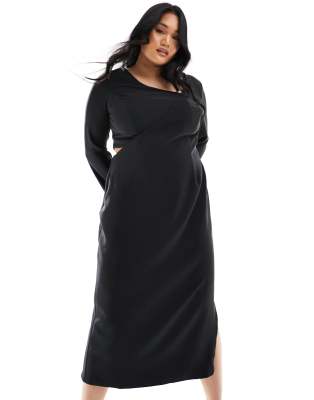 long sleeve midaxi dress in black