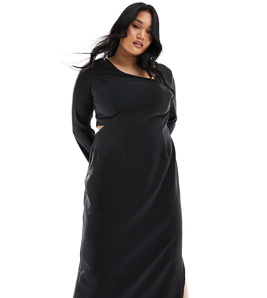 Pretty Lavish Curve Long Sleeve Midaxi Dress In Black