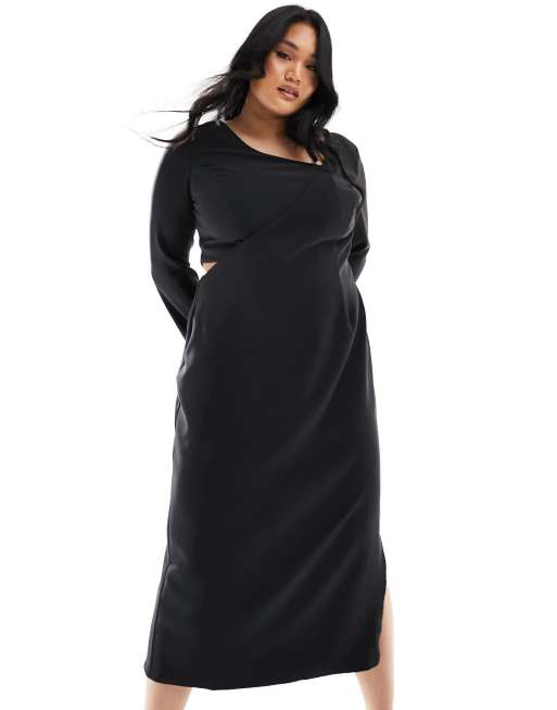 Pretty Lavish Curve long sleeve midaxi dress in black | ASOS