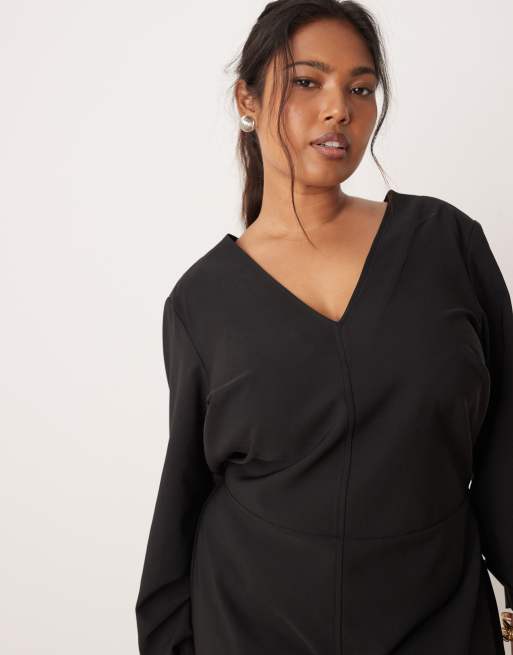 chinese dress ladies Lezure Plunge Long Sleeve Maxi Dress Black main image 1