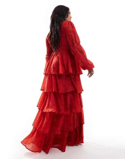 Long sleeve tiered maxi dress online