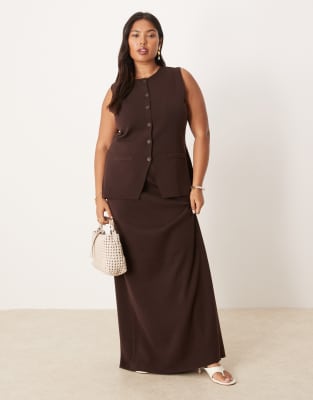 Pretty Lavish Curve Longline Knit Waistcoat Co-ord In Brown