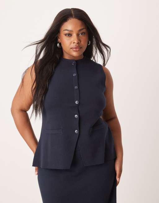 Pretty Lavish Curve longline knit waistcoat co-ord in navy