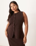 [Pretty Lavish Curve] Pretty Lavish Curve longline knit waistcoat in chocolate (part of a set)-Brown XL Chocolate Brown