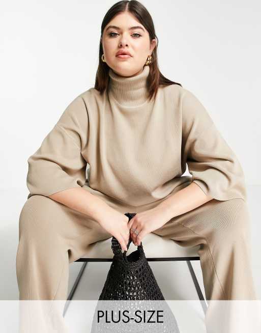 Pretty Lavish Curve - Maglione color talpa accollato con maniche a kimono