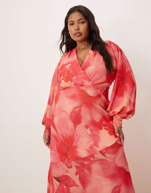 Pretty Lavish Curve – Maxikleid mit Fledermausärmeln und großem Blumenmuster, 2 von 4