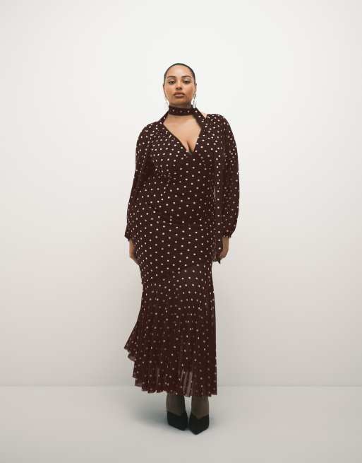 brown polka dot pretty woman dress Petula Scarf Mesh Maxi Curve dot midi dress from