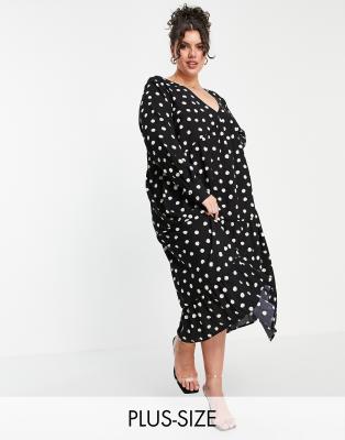 Pretty Lavish Curve midaxi tea dress in spot printBlack