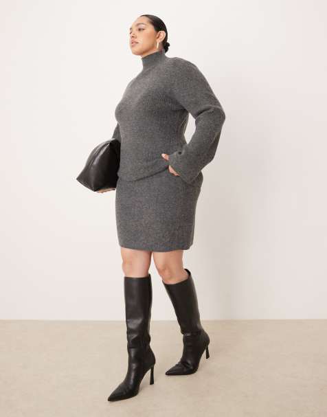 Pretty Lavish Curve - Minigonna in maglia grigio antracite in coordinato - view 1