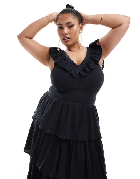 Pretty Lavish Curve Opal ruffle maxi dress in black - view 1