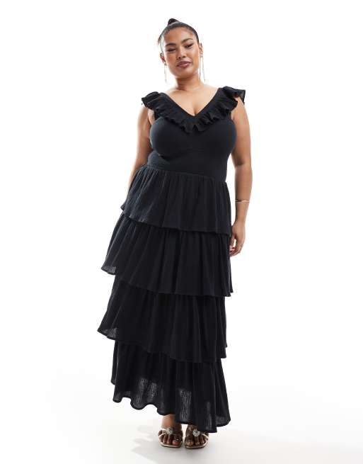 Pretty Lavish Curve Opal ruffle maxi dress in black, 2 of 4
