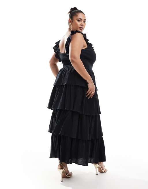 Pretty Lavish Curve Opal ruffle maxi dress in black, 4 of 4