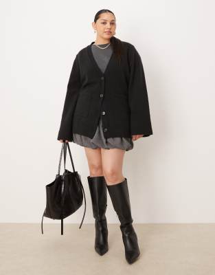 Pretty Lavish Curve - Oversize-Strickjacke in Schwarz