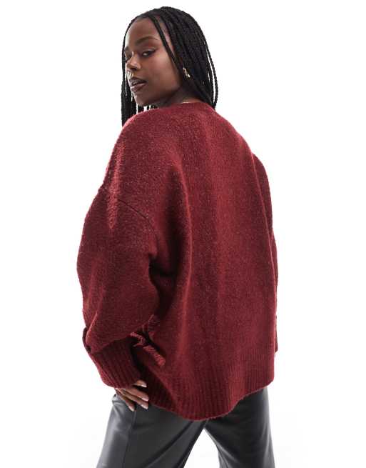 Pretty Lavish Curve oversized borg jumper in burgundy, 2 of 4
