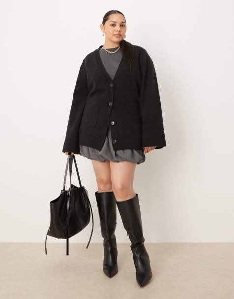 Pretty Lavish Curve oversized knit cardigan in black - view 1