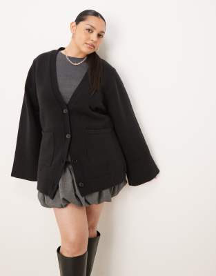 Pretty Lavish Curve Oversized Knit Cardigan In Black