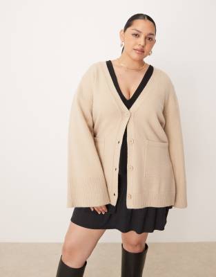 Pretty Lavish Curve Oversized Knit Cardigan In Neutral