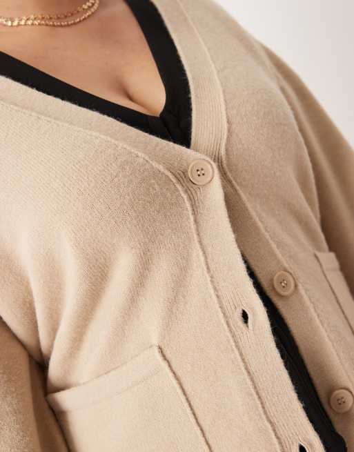 Pretty Lavish Curve oversized knit cardigan in latte, 3 of 4