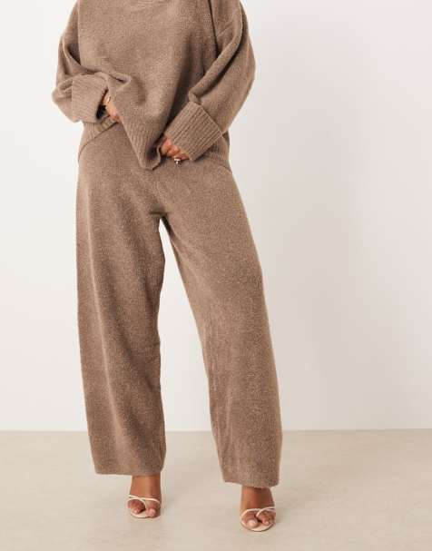 Pretty Lavish Curve - Pantalon ample d'ensemble en maille texturée à cordon de serrage - Taupe - view 1