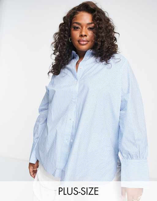 Plus Size Sexy Women's White Blouse Long Sleeve Button Up