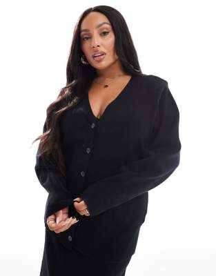 Pretty Lavish Curve Pretty Lavish Curve rib knit button cardigan co-ord in black