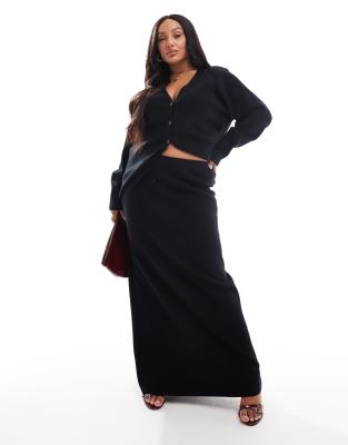 ribbed knit maxi skirt in black - part of a set