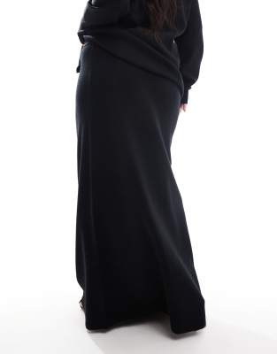Pretty Lavish Curve Ribbed Knit Maxi Skirt In Black