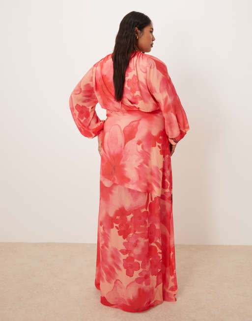 Pretty Lavish Curve - Robe longue à manches chauve-souris et imprimé fleuri oversize, 4 de 4