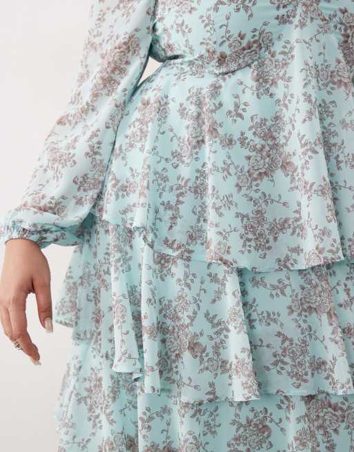 Pretty Lavish Curve - Robe longue à volants - Bleu fleuri, 4 de 4