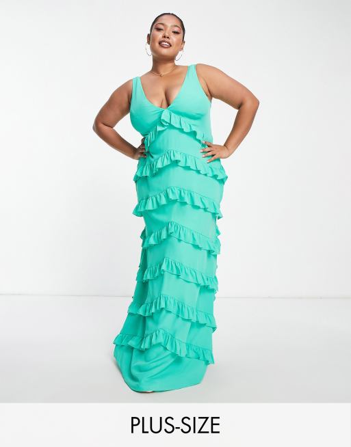 Pretty Lavish Curve - Robe longue à volants - Vert émeraude