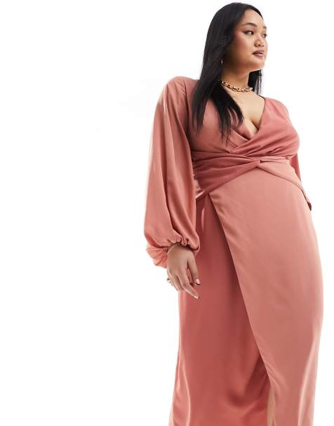 Pretty Lavish Curve - Robe longueur mollet contrastante avec nœud sur le devant - Terracotta - view 1