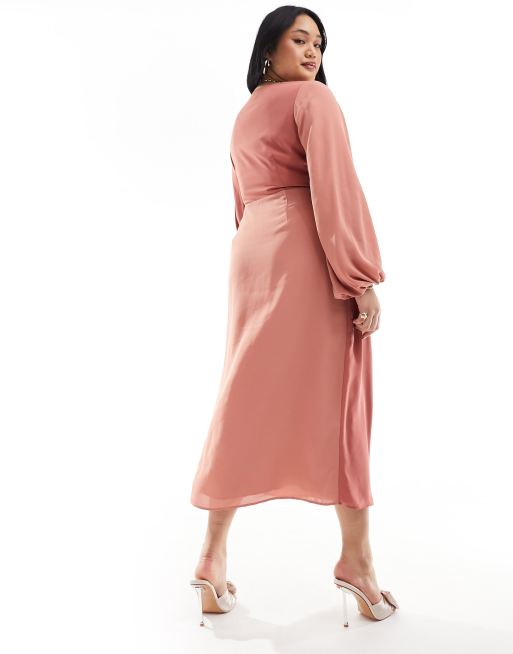 Pretty Lavish Curve - Robe longueur mollet contrastante avec nœud sur le devant - Terracotta, 4 de 4