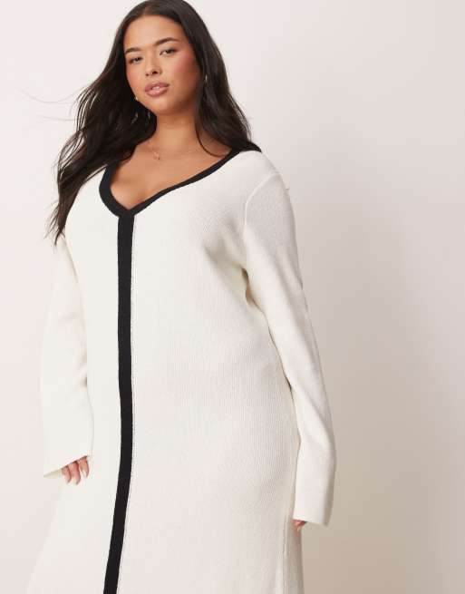 Pretty Lavish Curve - Robe longueur mollet en maille à coutures contrastantes, 2 de 4