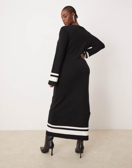 Pretty Lavish Curve - Robe longueur mollet en maille - Noir, 3 de 4