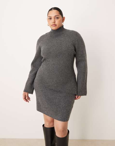 Pretty Lavish Curve – Rollkragenpullover aus Strick in Anthrazit mit asymmetrischem Saum, Kombiteil - view 1