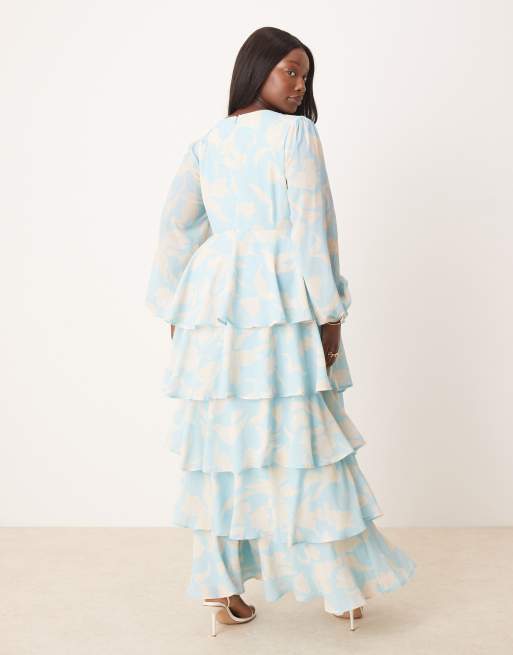Pretty Lavish Curve ruffle maxi dress in blue floral, 3 of 4