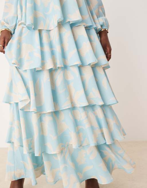Pretty Lavish Curve ruffle maxi dress in blue floral