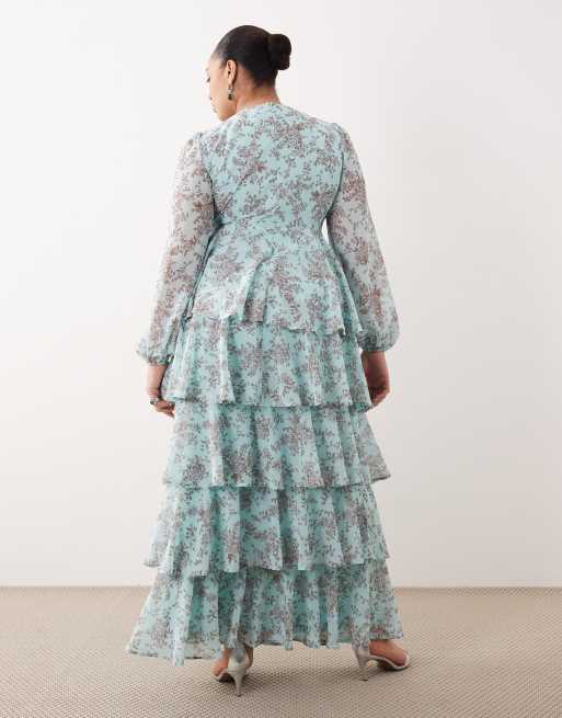 Pretty Lavish Curve ruffle maxi dress in blue floral, 2 of 4