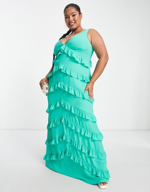 Pretty Lavish Curve ruffle maxi dress in emerald green