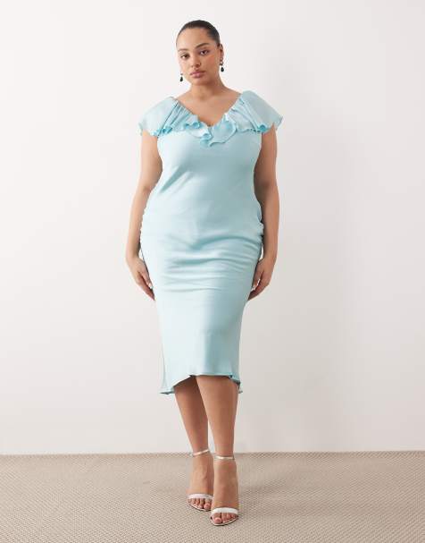 Pretty Lavish Curve ruffle midaxi dress in powder blue - view 1