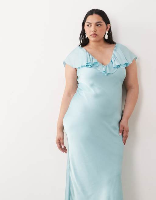 Pretty Lavish Curve ruffle midi dress in powder blue, 3 of 4