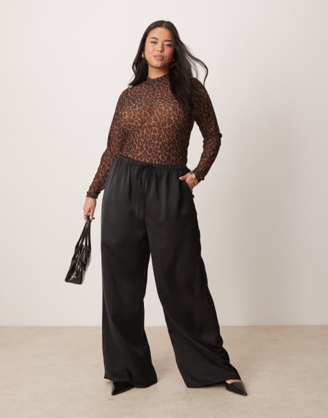 Pretty Lavish Curve satin drawstring pants in black - view 1