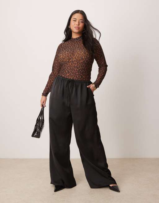 Pretty Lavish Curve satin drawstring pants in black