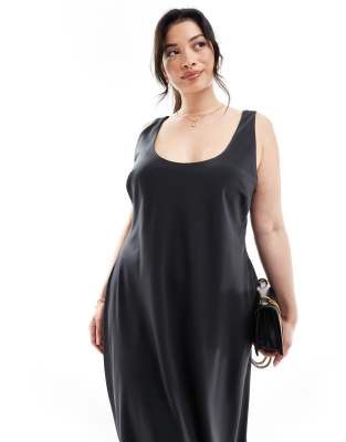 Pretty Lavish Curve satin slip maxi dress in black