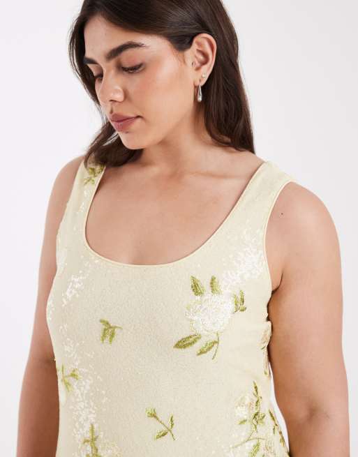 Pretty Lavish Curve sequin scoop neck maxi dress in lemon floral , 4 of 4