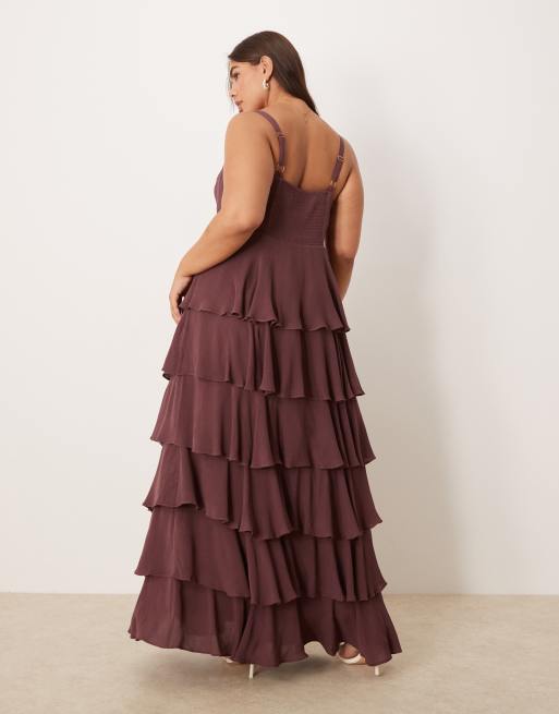 Pretty Lavish Curve Sidney ring maxi dress in deep wine, 3 of 4