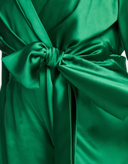Pretty Lavish Curve - Smaragdgrøn jumpsuit med knude foran, 2 af 4
