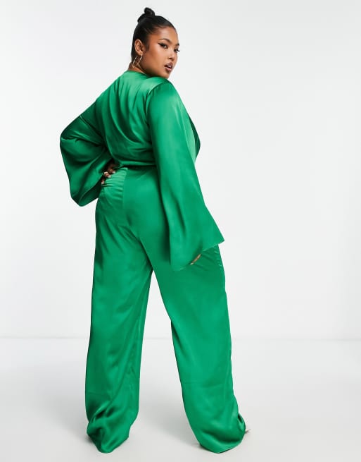 Pretty Lavish Curve - Smaragdgrøn jumpsuit med knude foran, 3 af 4