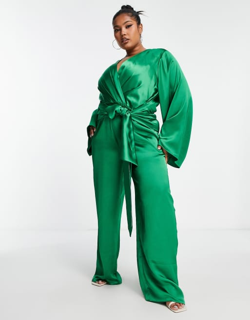 Pretty Lavish Curve - Smaragdgrøn jumpsuit med knude foran, 4 af 4