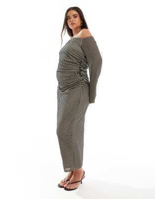 Pretty Lavish Curve - Sort Og Cremehvid Midaxi-Kjole Med Asymmetrisk Knude